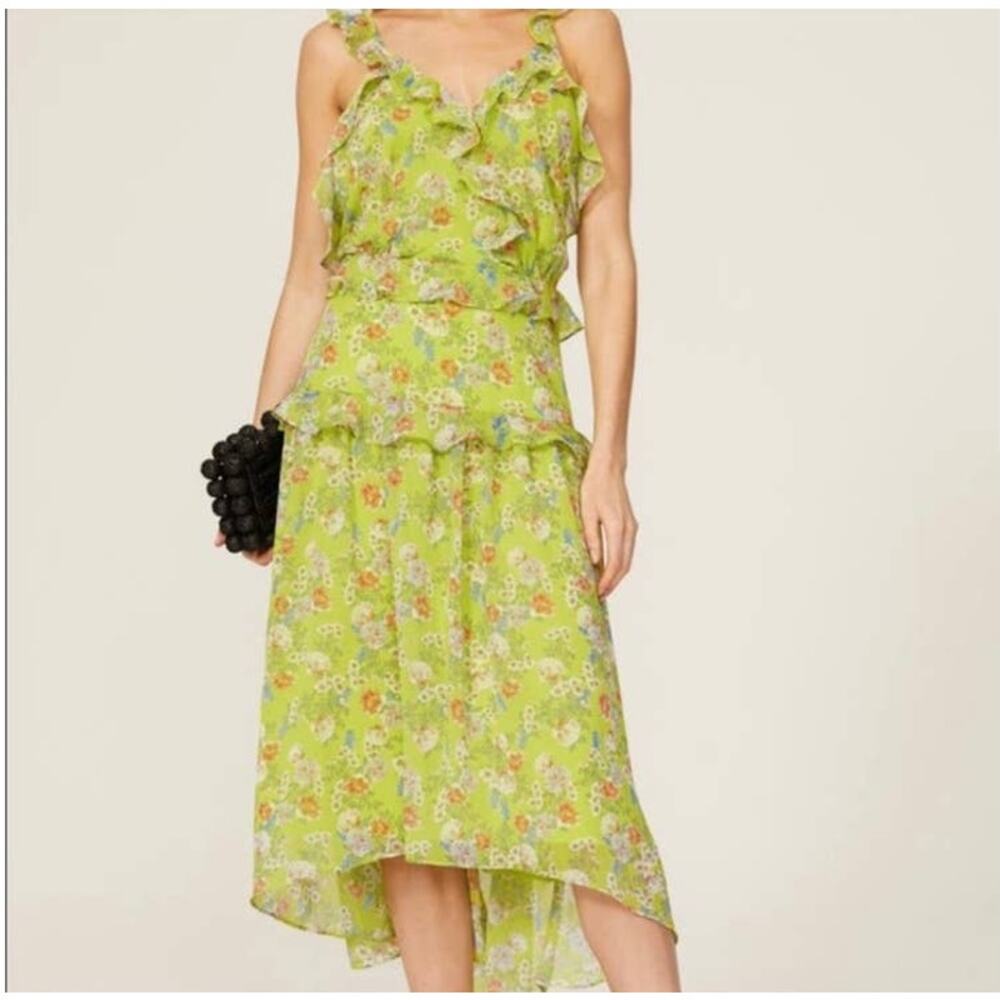 Marissa Webb Ruffle Floral Midi Dress Green Size 0